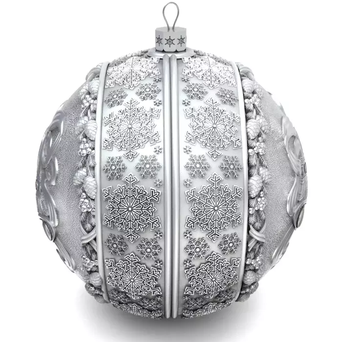Набор из 2 серебряных ёлочных шаров "Колокольчики и Снегири"